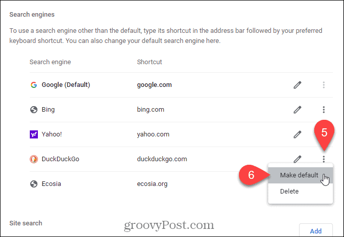 Wybierz Ustaw jako domyślną wyszukiwarkę, którą chcesz ustawić jako domyślną na stronie Nowa karta w Chrome