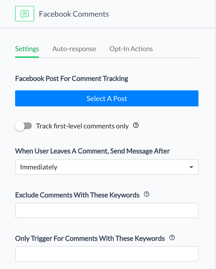 Wybierz swój post na Facebooku i wprowadź słowo kluczowe, które użytkownicy będą wpisywać w komentarzach, aby uruchomić bota.