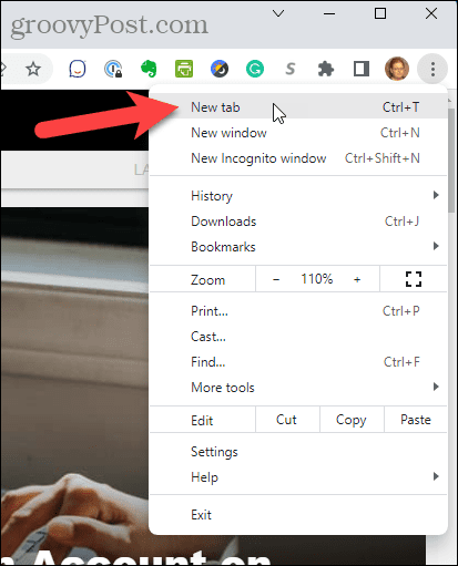 Wybierz Nowa karta z menu Chrome