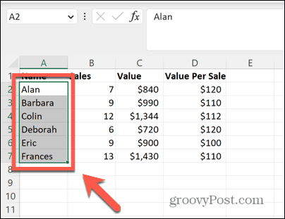 Excel wybierz zakres