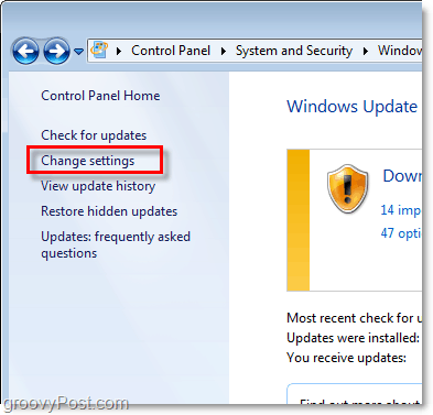 Windows 7 - zrzut ekranu linku konfiguracji usługi Windows Update