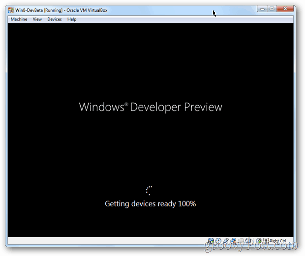 Ekran startowy VirtualBox Windows 8 po instalacji