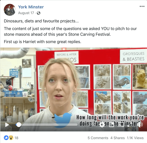 Przykład postu na Facebooku wspierającego AMA od York Minster.