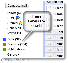 zrzut ekranu z inteligentnych etykiet gmail