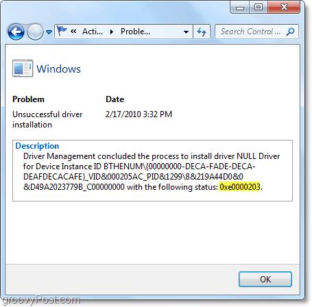 przeglądać informacje techniczne, w tym kody błędów systemu Windows 7
