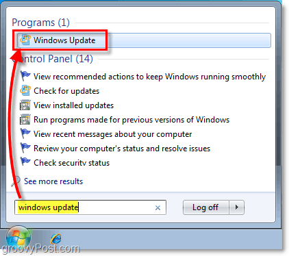 Uruchom Windows 7 Windows Update: zrzut ekranu