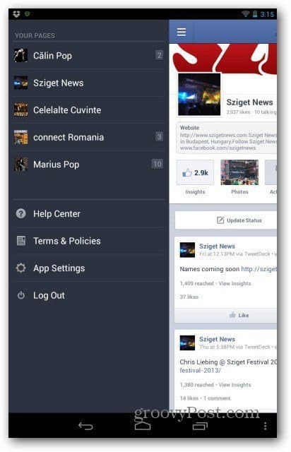 Strony na Facebooku dla Androida wybierz stronę