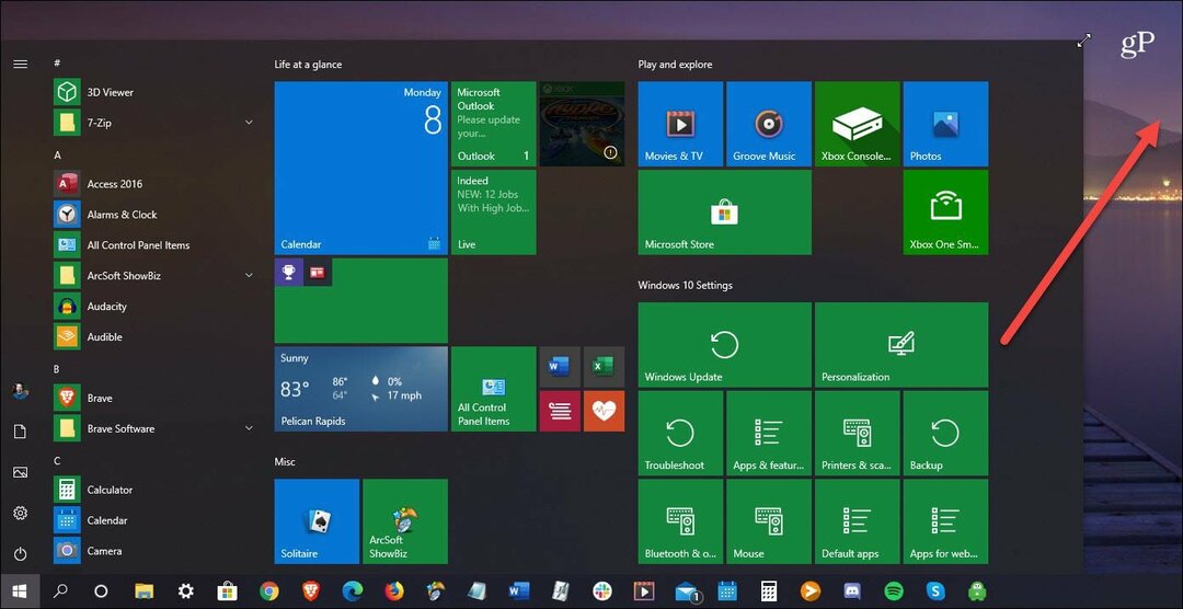 zmień rozmiar menu Start systemu Windows 10