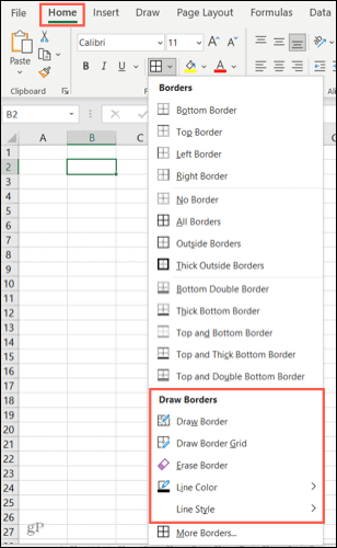 Opcje obramowania w Excelu