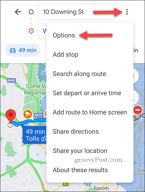 Otwórz opcje wskazówek dojazdu w Mapach Google