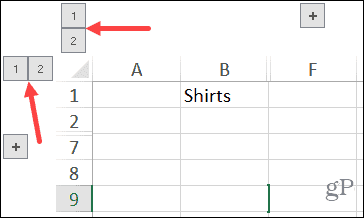 Przyciski numeryczne kolumn i wierszy w programie Excel w systemie Windows