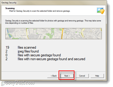 Zrzut ekranu z znalezionymi danymi GeoTag Security