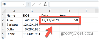 Excel określony wynik daty