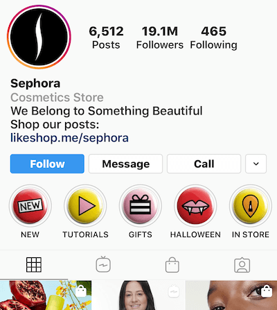 Instagram wyróżnia albumy na profilu HubSpot