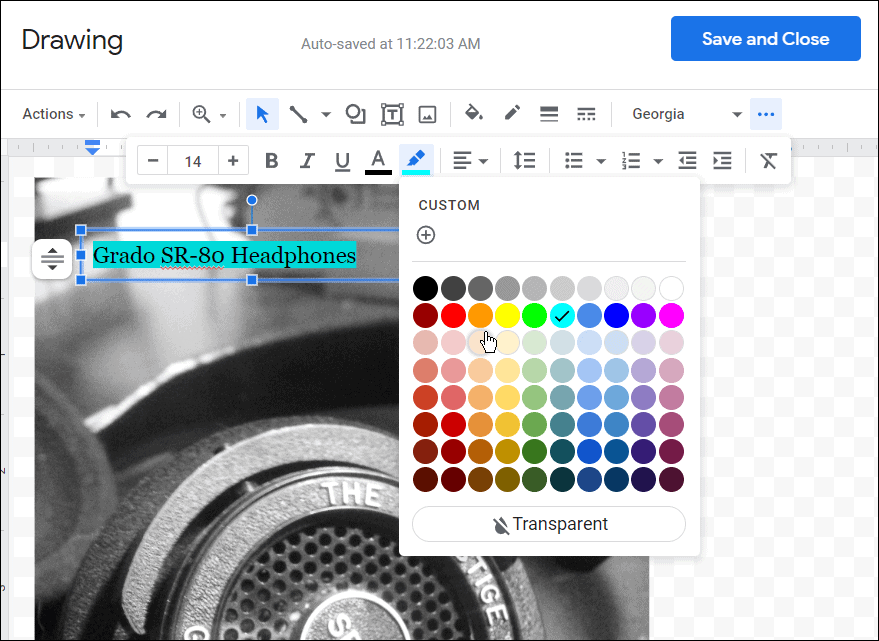 Kolor czcionki itp. jak nakładać obrazy w Dokumentach Google