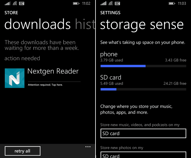 System Windows Phone Storage Sense