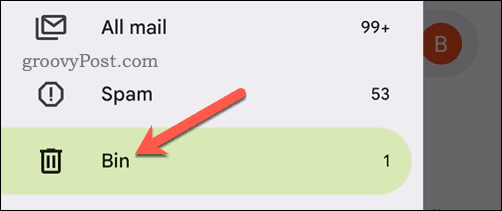 Otwórz folder Kosz w aplikacji Gmail na urządzeniu mobilnym