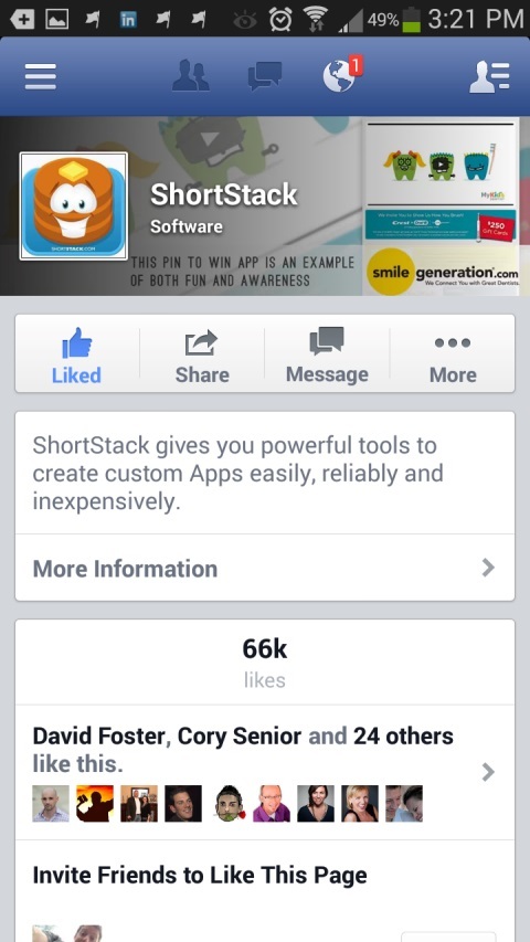 shortstack facebook na urządzeniu mobilnym