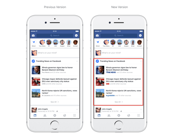 Facebook oferuje teraz logo wydawców w sekcji Na czasie i w wyszukiwarce.