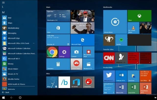Wskazówka dla systemu Windows 10: Uruchom menu Start, aby uruchomić pełny ekran