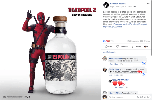 Wczesny szum po przejęciu Deadpool sprawił, że ludzie rozmawiali o marce Espolòn i dzielili się nią.