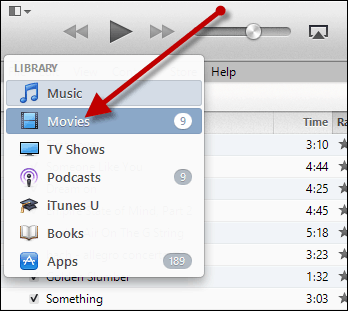 w iTunes, wybierz bibliotekę filmów, aby zaktualizować kategorię filmów