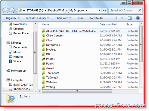 Folder Dropbox w widoku systemu Windows 7