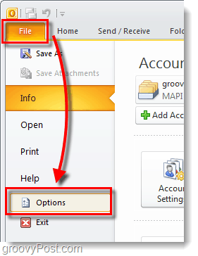 menu opcji programu Outlook 2010