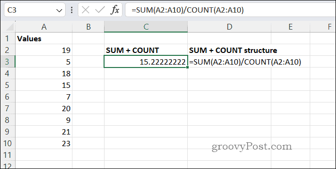 SUMCOUNT średni wynik w Excelu