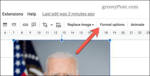 Przycisk opcji formatu obrazu w Prezentacjach Google