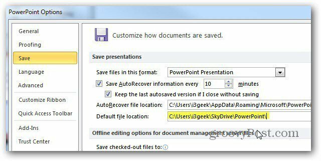 Domyślnie zapisuj dokumenty Microsoft Office w SkyDrive