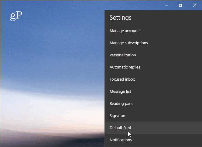 Domyślna czcionka Aplikacja poczty Windows 10