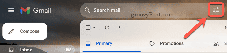 Przycisk wyszukiwania zaawansowanego w Gmailu