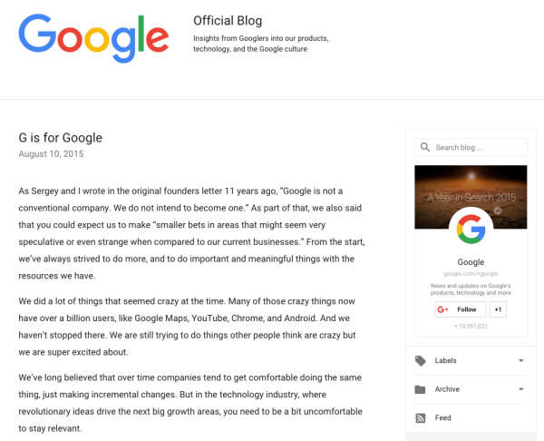 list informujący o zmianie marki Google