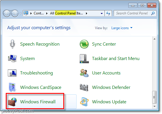 otwórz zaporę systemu Windows w Windows 7 z panelu sterowania