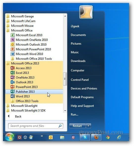 obie wersje Office Start Windows 7