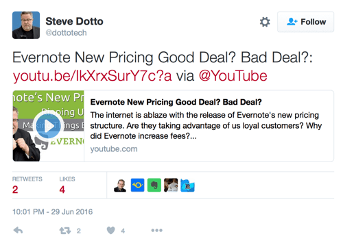 steve dotto tweetuje z linkiem do youtube