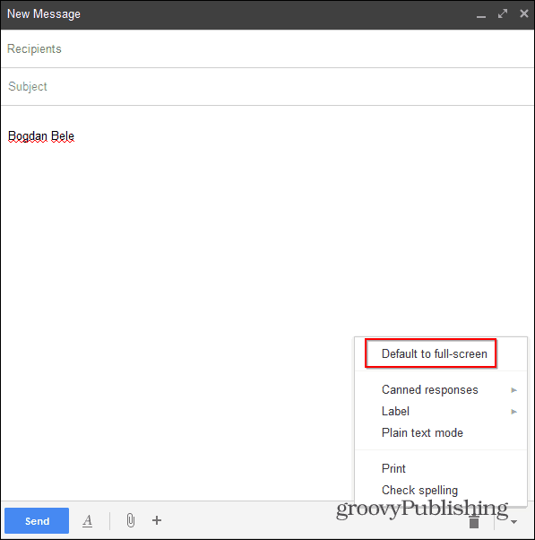 Nowy Gmail Utwórz pełny ekran