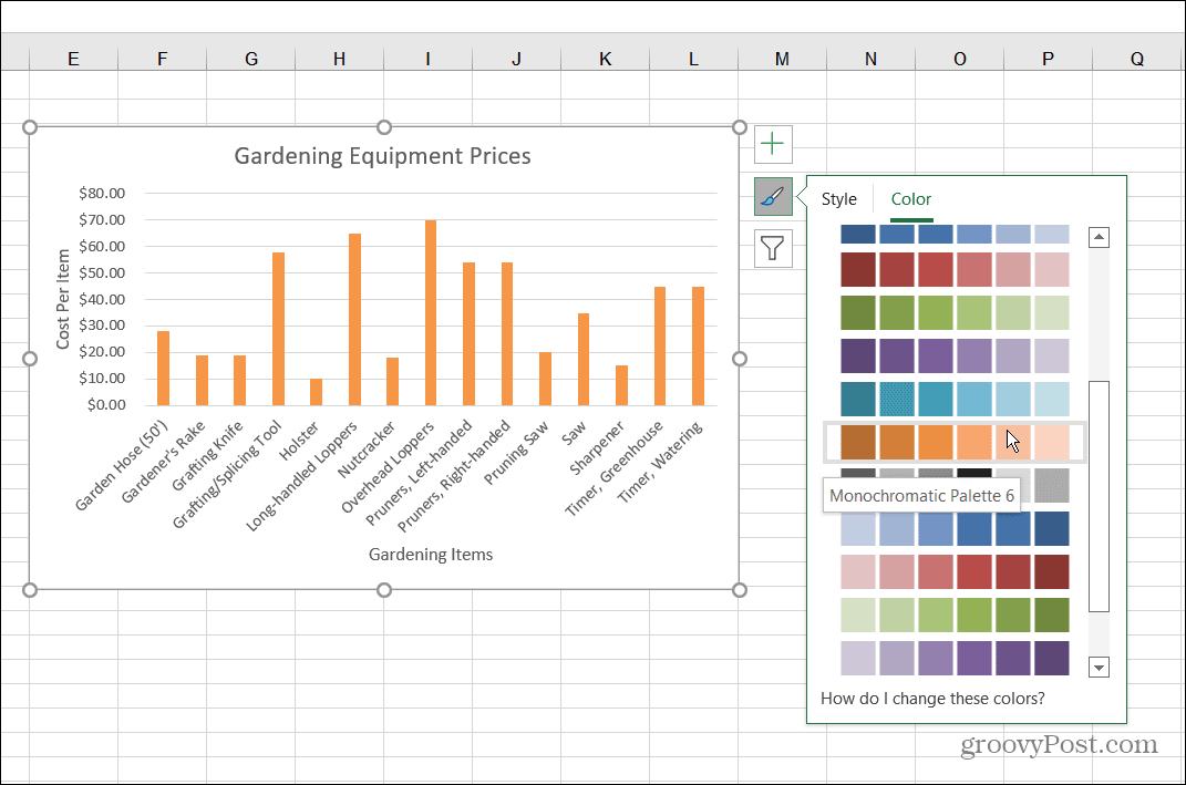 Zmień wykres słupkowy stylu kolorów Excel