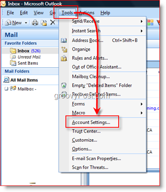 Otwórz Ustawienia konta w programie Outlook 2007