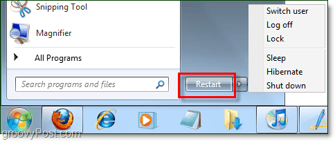 zamiast tego przycisk zasilania systemu Windows 7 ze zmienionymi właściwościami do ponownego uruchomienia