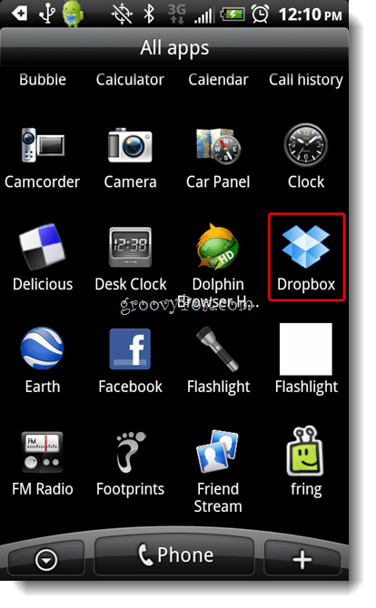 Android Dropbox Uruchom ikonę Dropbox