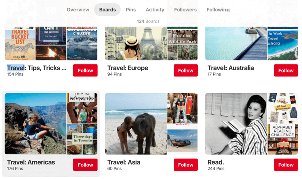 Wskazówki, jak zwiększyć zasięg na Pinterest, przykład 1, porady dotyczące podróży Endless Bliss Tablice Pinterest zorganizowany region
