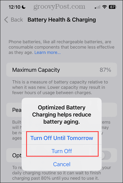 Wyłącz opcje zoptymalizowanego ładowania baterii na iPhonie