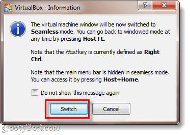 okno informacyjne virtualbox