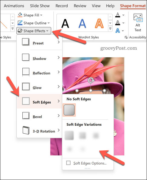 Ustawianie miękkich krawędzi kształtu w programie PowerPoint