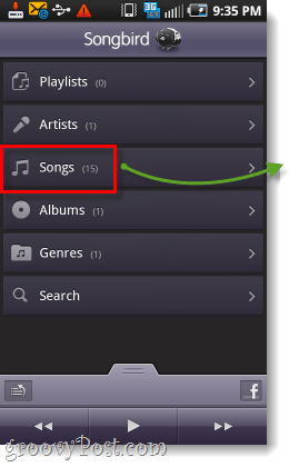 Songbird dla Androida zrzut ekranu przeglądu