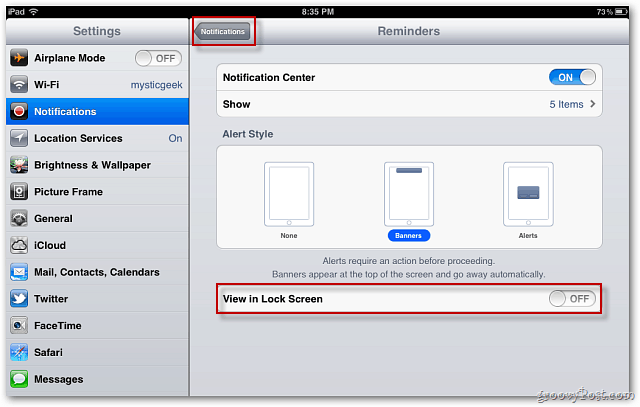 Apple iOS 5: Wyłącz wyświetlanie powiadomień na ekranie blokady