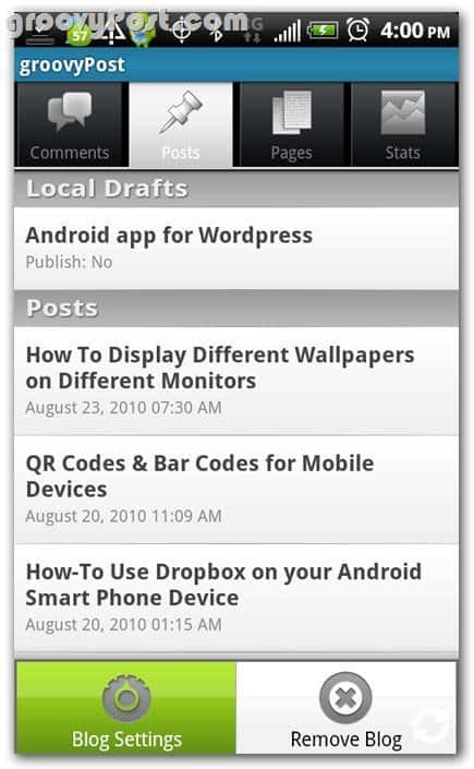 Przegląd Wordpress na Android Posty - szkice
