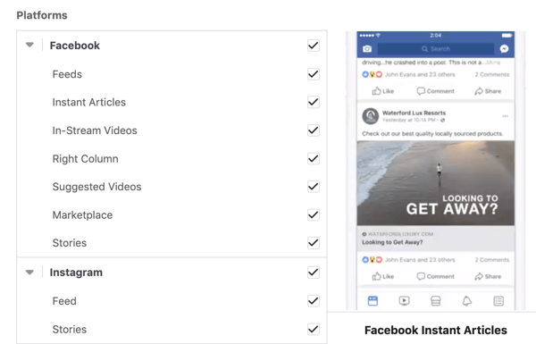 Opcje umieszczania kampanii na Facebooku